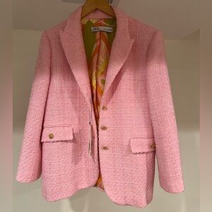 Zara Pink Textured Jacket with Gold Accents